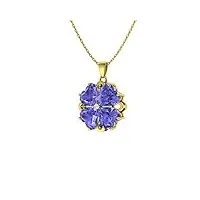diamondere collier en or massif 9 carats avec pendentif en forme de cœur et fleur en diamant naturel et certifié 1,62 carats avec chaîne, métal pierre, tanzanite diamant