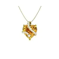 diamondere petit collier en or massif 9 carats avec pendentif en forme de cœur naturel et certifié en forme de cœur et diamant 1,82 carats avec chaîne, métal pierre, citrine diamant