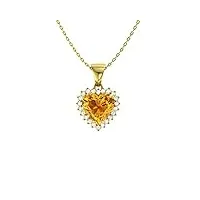diamondere collier en or massif 9 carats avec pierres précieuses naturelles et certifiées en forme de cœur et diamants 1,15 carat avec chaîne, métal pierre, citrine diamant,