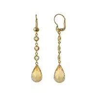 gioiello italiano - boucles d'oreilles en or jaune 18 carats avec quartz citrine, longueur 5,8cm, pour femme