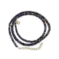 jewelz collier de perles rondes de 55,9 cm de long avec opale éthiopienne noire naturelle de 2 à 3 mm avec fermoir en argent sterling 925 pour femme, fille, unisexe, pierre précieuse, non connue,