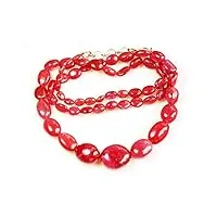 jewelz collier de perles de 61 cm de long de forme ovale lisse avec rubis naturel de 6 x 5 à 17 x 14 mm avec fermoir en argent sterling 925 pour femmes, filles, unisexe, pierre précieuse, non connue,