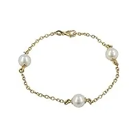 gioiello italiano - bracelet en or jaune 18kt avec trois perles de culture naturelles, 17cm de long, pour femmes