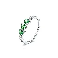 amdxd bagues anniversaire fille, bague 18 carats or femme triangle tsavorite 0.55ct avec 0.1ct diamant, or blanc, taille 49 (circonférence: 49mm)