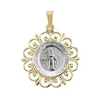 collier avec pendentif médaille religieuse miraculeuse en or bicolore 14 carats 20 x 18 mm, bijoux cadeaux pour femmes, métal