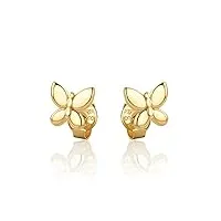 boucles d'oreilles en or jaune 585 de 14 carats avec petit papillon