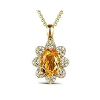 amdxd collier en or jaune 18 carats pour femme avec pendentif en forme de fleur de citrine ovale 1,82 carats