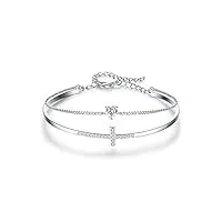 ever faith bracelet femme zircon cordiforme et croix 2 chaînes réglable cadeau raffiné