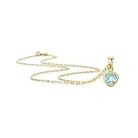 orovi bijoux pour femmes collier en or jaune avec pendentif cœur pierre précieuse/pierre de naissance novembre topaze bleue chaîne en or 9 carats (375)