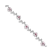 bracelet en argent sterling 925 poli avec zircone cubique rose et transparent - 20 cm - bague de printemps - cadeau pour femme, 7 75 inch, métal, oxyde de zirconium