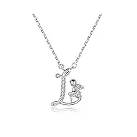 viki lynn collier initiale pour femme en argent sterling 925 alphabets lettre l et collier ange