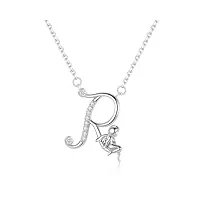 viki lynn collier initiale pour femme en argent sterling 925 alphabets lettre r et collier ange