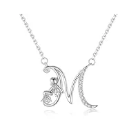 viki lynn collier initiale pour femme en argent sterling 925 alphabets lettre m et collier ange