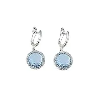 boucles d'oreilles pendantes en or blanc 18 carats avec pierres bleues pour femme