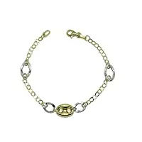 bracelet gourmette en or jaune et or blanc 18 carats de 18,50 cm de long. pour femme. fermoir mousqueton pour une sécurité totale. poids : 3,05 g d'or 18 carats.