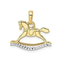 collier avec pendentif cheval à bascule en rhodium blanc brillant 14 carats - dimensions : 18,4 x 19,79 mm de large et 5,15 mm d'épaisseur - cadeau pour femme, métal pierre