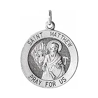 collier avec pendentif en argent sterling 925 poli 15 mm médaille saint matthieu bijoux cadeaux pour femme, métal