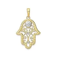 collier avec pendentif hamsa en filigrane et rhodium blanc brillant 14 carats - dimensions : 30,9 x 18,82 mm de large et 2,22 mm d'épaisseur - bijoux cadeaux pour femme, métal pierre