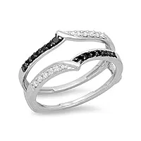 joyara bague femme 9 ct or blanc diamants 0.33 ct rond noir diamants alliance double 1/3 ct