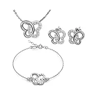 butterfly filles ensemble composé d'un collier, bracelet et de boucles d'oreilles vrai argent pendentif papillon longueur réglable emballage écologique cadeau enfants