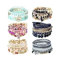 lolias 6 ensembles bohème empilable bracelets de perles pour femmes hommes extensible multicouches bracelets ensemble de bracelets boho multicolore bijoux