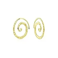 boucles d'oreilles boho geometric tribal tourbillon hammered wire spiral hoop threader earrings for women teen yellow gold plated .925 argent sterling