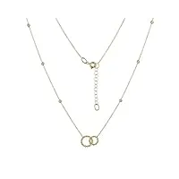 gioiello italiano - collier double cercle en or jaune 14kt, longueur 39+3cm, pour femmes et filles