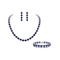 ever faith femme parure vintage bijoux mariage soirée zircon strass collier boucle d'oreille bracelet ensemble goutte d'eau bleu