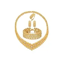 sajayea dubaï parure de bijoux en or pour femme avec collier, boucles d'oreilles, bracelet, bague - doré