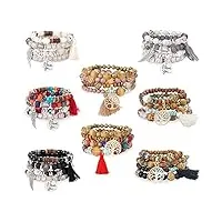 lolias 8 ensembles bohème empilable perles bracelets stretch arbre vie bracelet bobine bracelet pour femmes multicouche bracelet ensemble perles mode bijoux