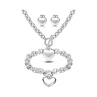 milacolato 3 ensembles pendentif coeur collier à bascule chaîne coeur bracelet coeur boucles d'oreilles pour femmes en acier inoxydable charme amour coeur ensemble de bijoux pour la fête des mères