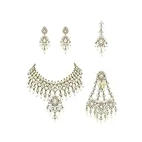 asian wedding jewellery parure de bijoux traditionnelle pour femme avec boucles d'oreilles tikka et jummar - magnifiques couleurs intenses - idéal pour mariage indien, fête, occasion spéciale (doré)