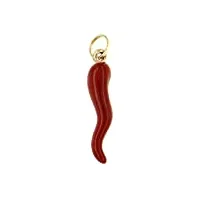 lucchetta - pendentif rouge cornet italienne porte-bonheur en or jaune 9k - Émaillé à la main, pendentifs d'or femme homme fille garcon pour bracelets et colliers (jusqu'à 4 mm)