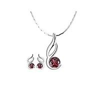 qzh colliers pour femmes filles dames collier pendentif en argent sterling ensemble de boucles d'oreilles collier d'améthyste naturelle classique pendentif en pierre naturelle rouge (deux couleu