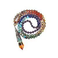 jovivi bijoux collier chakra 108 perles mala tibétain collier sautoir fantaisie avec pendentif cône de pointe chakra pierre naturelle bijoux femme