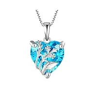 jo wisdom argent 925/1000 verveine cœur pendentif collier pour femme avec la pierre bleue