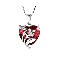jo wisdom argent 925/1000 verveine cœur pendentif collier pour femme avec la pierre rouge