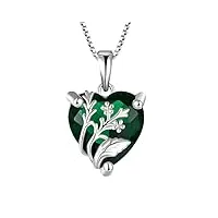 jo wisdom argent 925/1000 verveine cœur pendentif collier pour femme avec la pierre verte