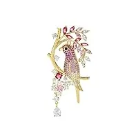 hong yi fei-shop broches accessoires de mode dames dames élégant trois couleurs beauté fleur et oiseau broche classique broche broche en forme d'oiseau broches et pin's (metal color : pink)