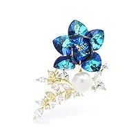 hong yi fei-shop broches accessoires de mode dames dames élégant cristal fleur broche designeur bleu violet fleur fleur broches et pin's (metal color : blue)