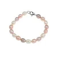 treasurebay bracelet élégant en perles d'eau douce en forme de riz de 8 à 9 mm pour femmes et filles, 19.5 cm, argent sterling, perle