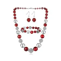 bulinlin parure de bijoux fantaisie en argent avec collier et boucles d'oreilles en perles épaisses faites à la main - cadeau d'anniversaire pour femme, résine perle synthétique métal