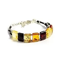 bracelet en ambre pour adulte fait à la main - ambre carré - facilement réglable - taille du poignet jusqu'à 19 cm, universalgröße, pierre nickel plastique, ambre