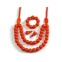 avalaya ensemble collier, bracelet flexible et boucles d'oreilles pendantes en perles de bois orange – 90 cm de long, taille unique, bois
