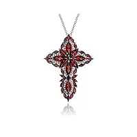 zhudj hommes et femmes grenat croix rhodium plaqué rouge gem pendentif s925 en argent sterling collier bijoux