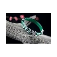 xurx jade bracelet vert naturel gem 925 motif main en argent sterling unique conception de bijoux (color : green)