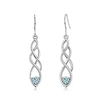 boucles d'oreilles pendantes en argent sterling, cadeau de boucle d'oreille noeud celtique pour femmes filles, boucle d'oreille hypoallergénique à la mode avec zircon bleu