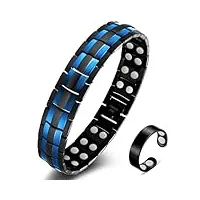 vicmag bracelet magnétique pour homme en acier titane ultra résistant à double rangée 3500 gauss bracelet brazaletes avec outil de réglage et boîte cadeau à bijoux (bleu noir)