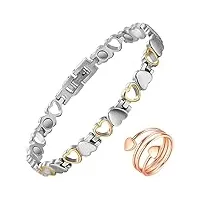 vicmag bracelets magnétiques pour femme en acier titane ultra résistant avec outil de retrait (motif cœur pour femme) (argent doré)