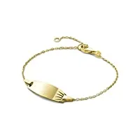miore bijoux pour enfants gourmette identité avec plaque à graver bracelet avec chaîne en or jaune 9 carats / 375 or, longueur réglable de 12 à 14 cm